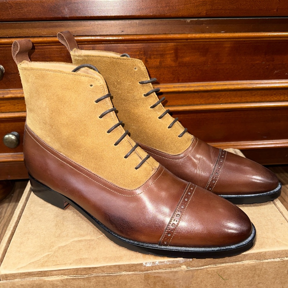 3DM Lifestyle TWO TONE BALMORAL LEATHER BOOT - BROWN/CAMEL SUEDE Size 9 US